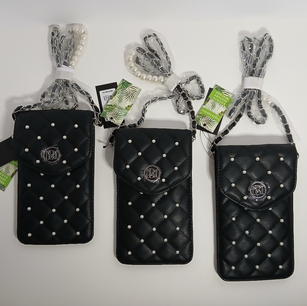 Badgley Mischka Diamond Quilted Phone Case W/ Pearls Black X3